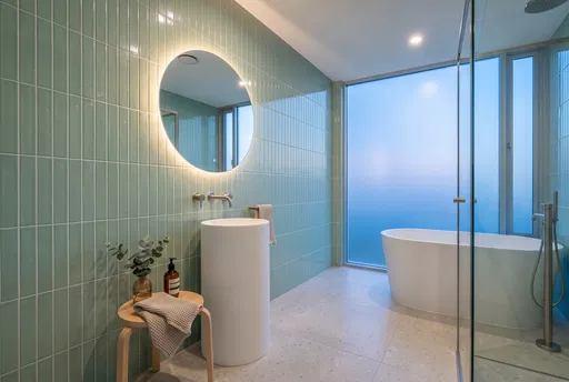 Modern Mint Green Tiled Bathroom Interior