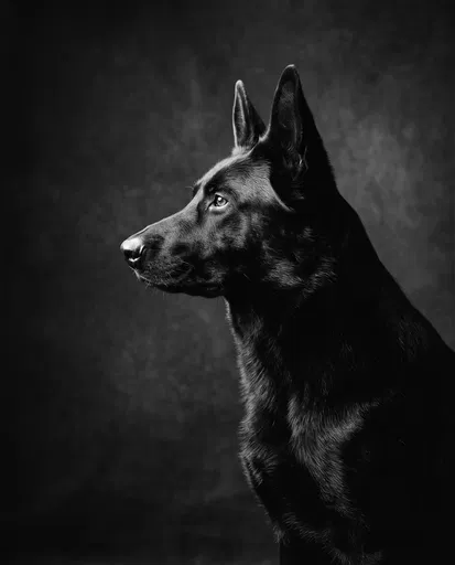 Monochrome Profile of Black German Shepherd