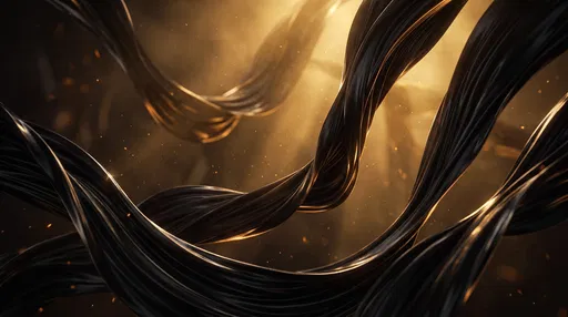 Abstract Black Ribbons in Golden Haze