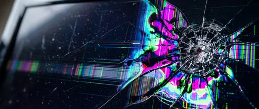 Broken LCD Screen With Neon Glitch