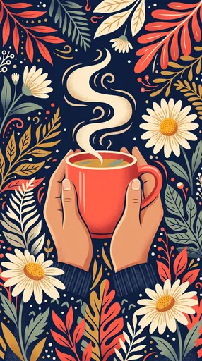 Hands Holding Steaming Red Tea Mug