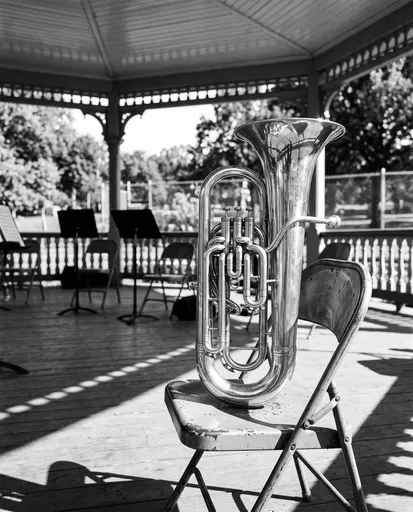 Silver Baritone Horn on Bandstand Chair