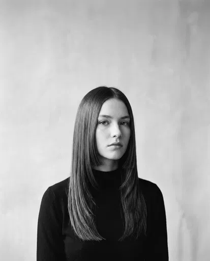 Monochrome Portrait of Woman with Layered Hair