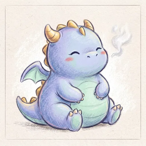 Cute Pastel Blue Baby Dragon Illustration