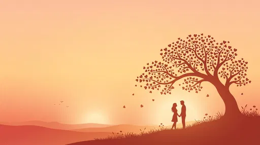 Couple Silhouette Under Heart Tree Sunset
