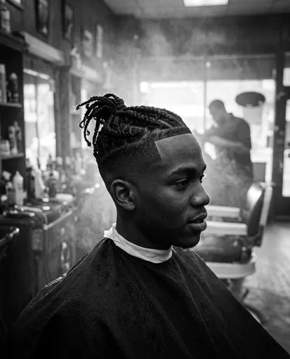 Monochrome Portrait of Man in Barbershop