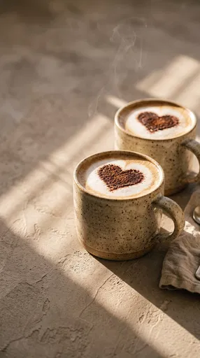 Two Cappuccino Mugs With Cocoa Heart Art