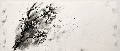 Charcoal Sketch of Cherry Blossom Branch