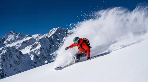 Backcountry Skier Turning in Deep Powder