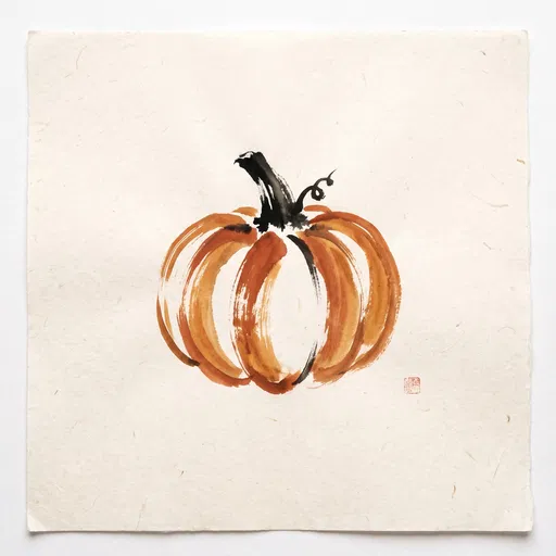 Minimalist Sumi-e Pumpkin Brush Painting