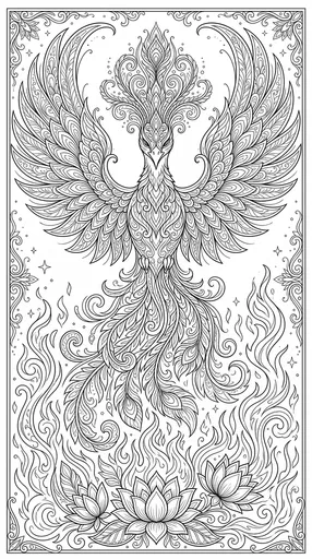 Ornate Phoenix and Lotus Coloring Page
