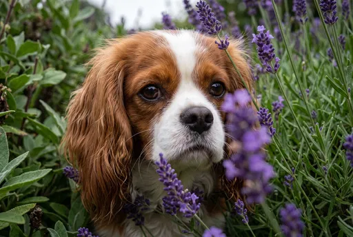 Cavalier King Charles Spaniel in Lavender
