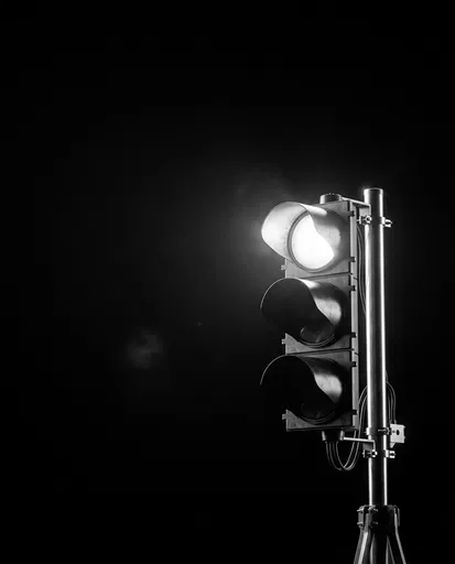 Monochrome Traffic Signal on Black Background