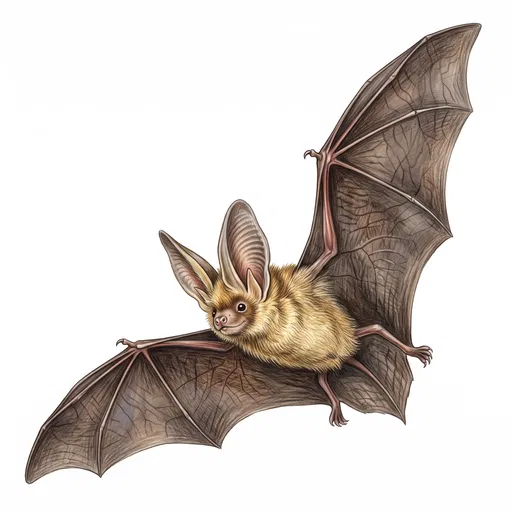 Big-Eared Bat Flying Scientific Illustration