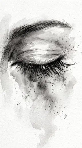 Monochrome Watercolor and Charcoal Closed Eye Illustration