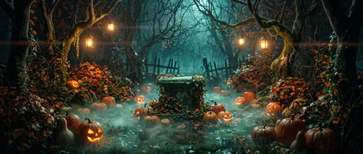 Spooky Autumn Clearing With Stone Pedestal