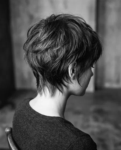 Monochrome Portrait of Textured Pixie Haircut