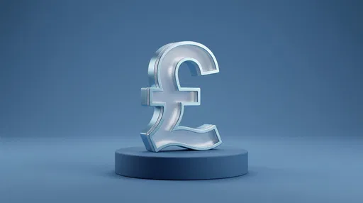 Blue Aluminum Pound Sterling Symbol on Pedestal