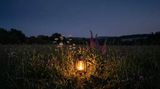 Glowing Vintage Lantern in Twilight Meadow
