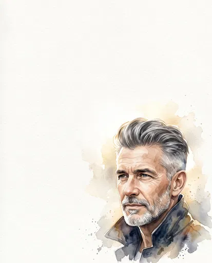 Watercolor Portrait of Silver-Haired Man