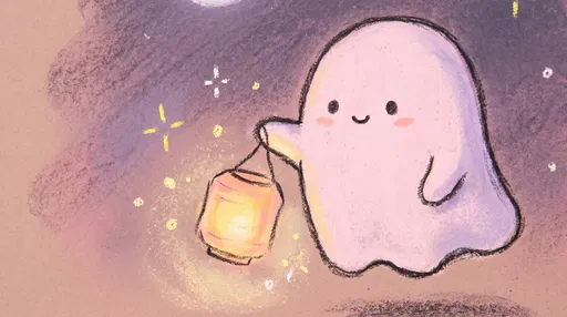 Cute Pastel Ghost Holding Glowing Lantern