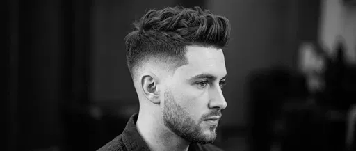 Monochrome Portrait of Man with Textured Quiff