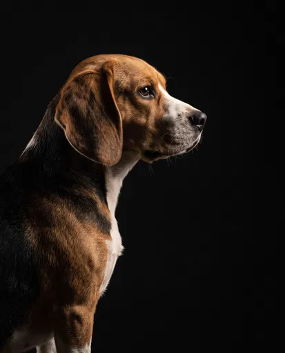 Tricolor Beagle Profile on Black Background