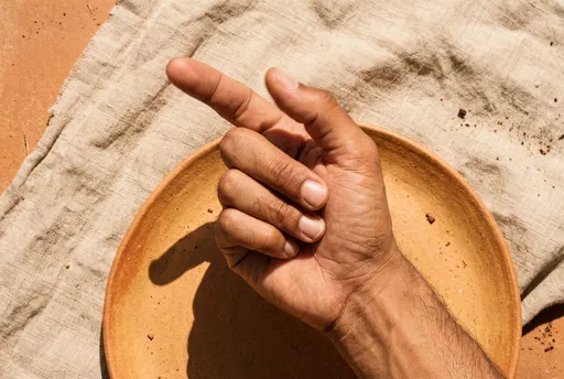 Hand Gesture Over Terracotta Plate