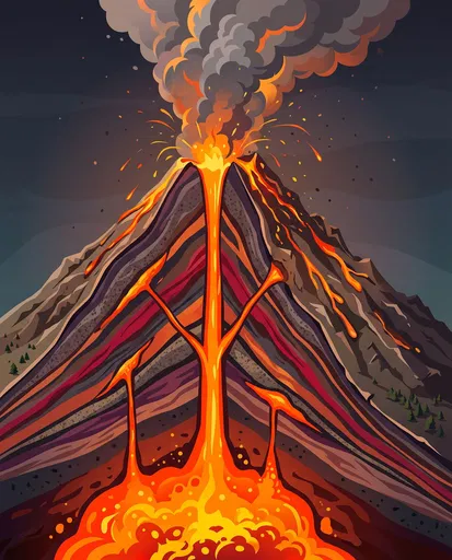Erupting Stratovolcano Cross Section Illustration