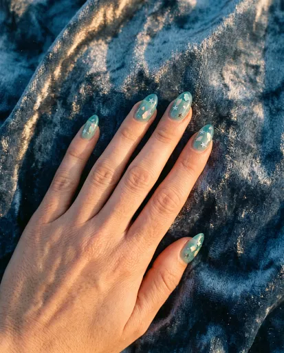 Hand With Aquamarine Opal Jelly Nails