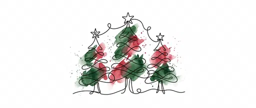 Watercolor Line Art Christmas Trees