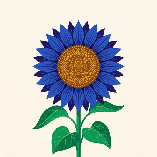 Flat Botanical Illustration of Blue Sunflower