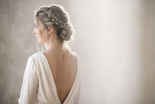Bride With Pearl Braided Updo Portrait