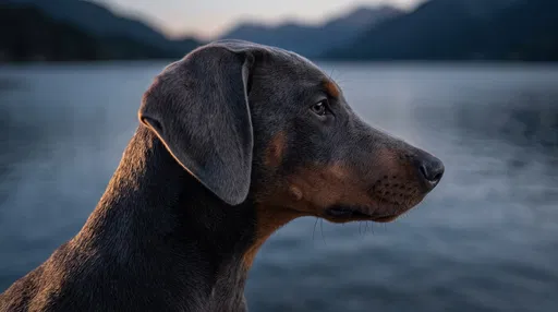 Blue Doberman Profile by Alpine Lake