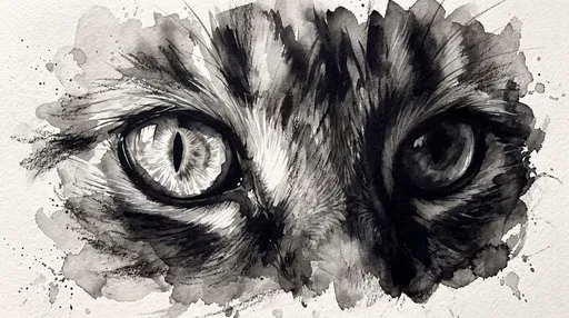 Monochrome Watercolor Illustration of Cat Eyes