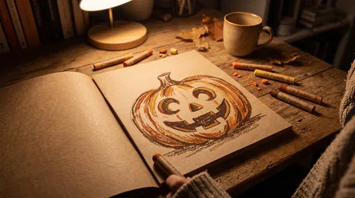 Cozy Autumn Jack-O'-Lantern Pastel Sketch