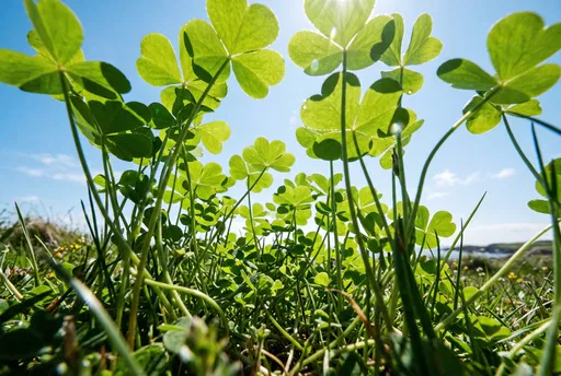 Low Angle View of Sunlit Shamrocks