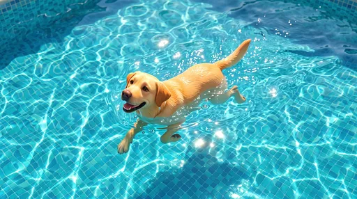 Stylized Yellow Labrador Swimming in Pool