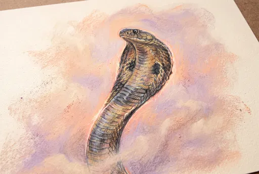 Pastel Cobra Drawing on Textured Paper
