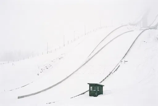 Snowy Ski Jump Hill in Mist