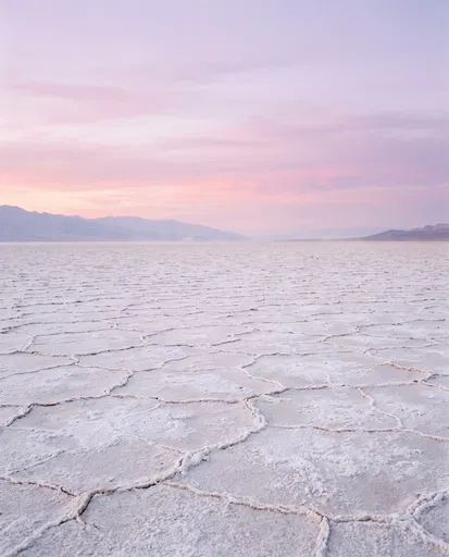 Pastel Dusk Over Cracked Salt Flats