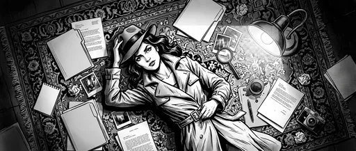 Noir Female Detective Lying on Rug