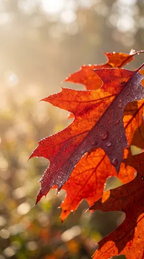 Backlit Autumn Red Oak Leaves
