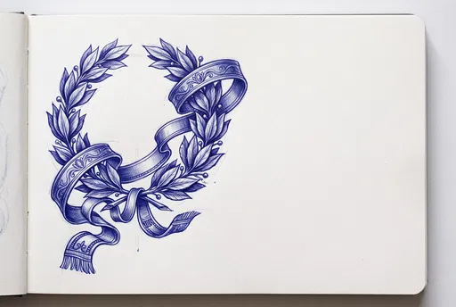 Blue Ink Laurel Wreath Sketchbook Drawing