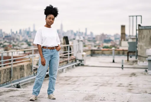 Young Woman on Urban Rooftop