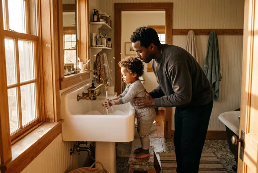 Father Helping Toddler Wash Hands