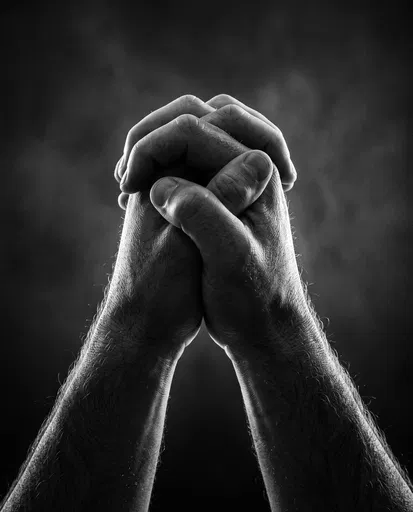 Monochrome Clasped Male Hands with Rim Light