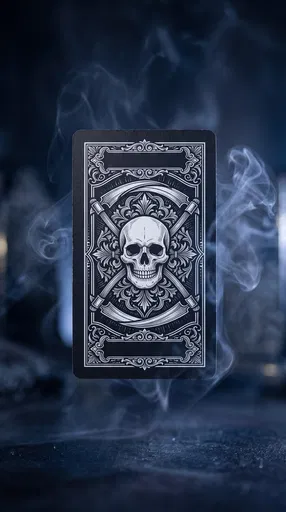 Floating Black Skull Tarot Card in Smoke