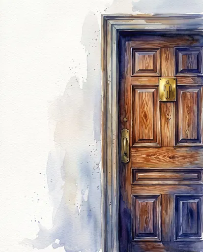 Watercolor Men's Restroom Wooden Door