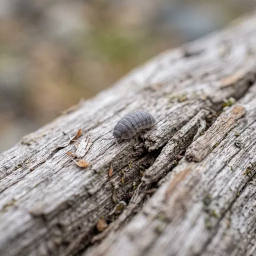 Grey Roly-Poly on Weathered Driftwood